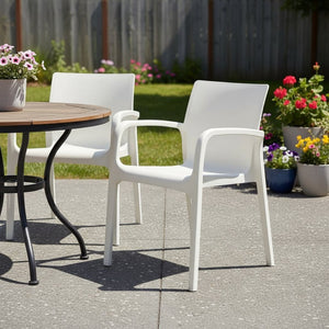 HomeRoots Set of Two Stacking White Heavy-Duty Plastic Chairs for Outdoor Dining & Indoor Relaxation 565202