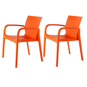 HomeRoots Set of Two Vibrant Orange Heavy-Duty Stacking Chairs for Outdoor Dining, Patio, and Events 565204