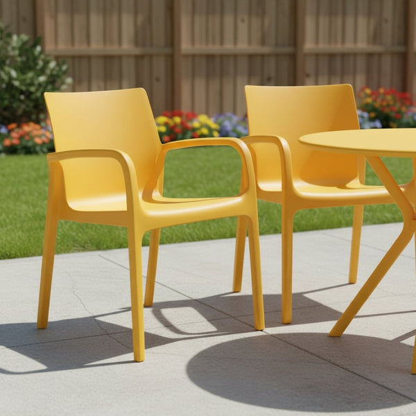 HomeRoots Set of Two Gold Stacking Chairs - Heavy-Duty Plastic for Outdoor Dining, Stylish & Durable Seating 565205
