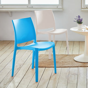 HomeRoots Set of Four Blue Heavy-Duty Stacking Chairs – Stylish, Durable, Easy-Clean, Indoor/Outdoor Use! 565206