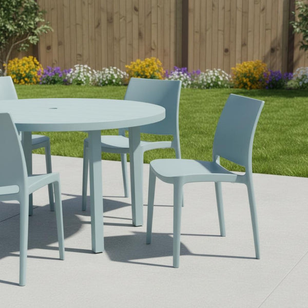 HomeRoots Set of Four Baby Blue Heavy-Duty Plastic Dining Chairs – Stylish, Stackable & Easy to Clean! 565207