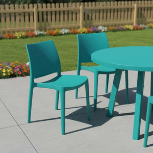 HomeRoots Set of Four Turquoise Heavy-Duty Stacking Dining Chairs - Stylish, Comfortable, and Versatile Seating 565208