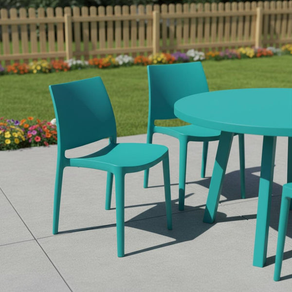 HomeRoots Set of Four Turquoise Heavy-Duty Stacking Dining Chairs - Stylish, Comfortable, and Versatile Seating 565208