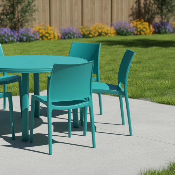 HomeRoots Set of Four Turquoise Heavy-Duty Stacking Dining Chairs - Stylish, Comfortable, and Versatile Seating 565208