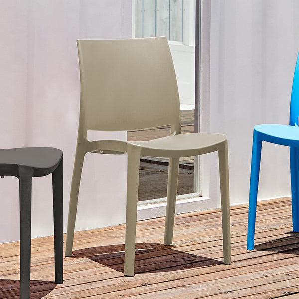 HomeRoots Set of Four Taupe Stacking Chairs - Heavy-Duty, Weather-Resistant, Perfect for Outdoor Dining & More 565209