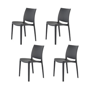 HomeRoots Set of Four Stylish Dark Gray Heavy-Duty Stacking Chairs for Outdoor Dining & Versatile Use 565210