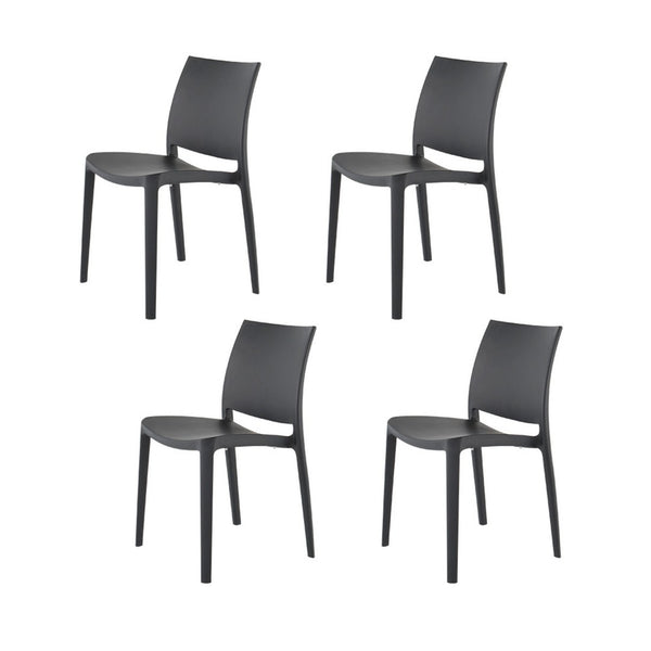 HomeRoots Set of Four Stylish Dark Gray Heavy-Duty Stacking Chairs for Outdoor Dining & Versatile Use 565210