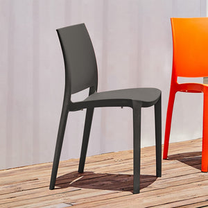 HomeRoots Set of Four Stylish Dark Gray Heavy-Duty Stacking Chairs for Outdoor Dining & Versatile Use 565210