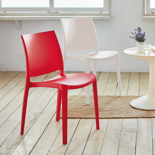 HomeRoots Set of Four Red Heavy-Duty Stacking Dining Chairs for Indoor & Outdoor Comfort, Style, & Storage 565211