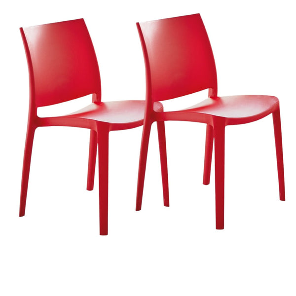 HomeRoots Set of Four Red Heavy-Duty Stacking Dining Chairs for Indoor & Outdoor Comfort, Style, & Storage 565211