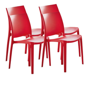 HomeRoots Set of Four Red Heavy-Duty Stacking Dining Chairs for Indoor & Outdoor Comfort, Style, & Storage 565211