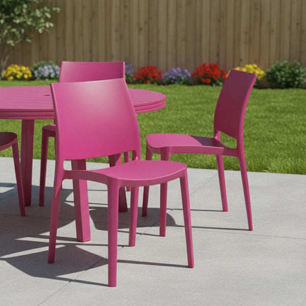 HomeRoots Set of Four Fuchsia Heavy-Duty Outdoor Stacking Chairs – Durable, Stylish, and Space-Saving Design! 565212