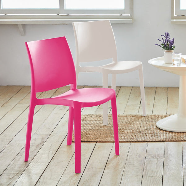 HomeRoots Set of Four Fuchsia Heavy-Duty Outdoor Stacking Chairs – Durable, Stylish, and Space-Saving Design! 565212