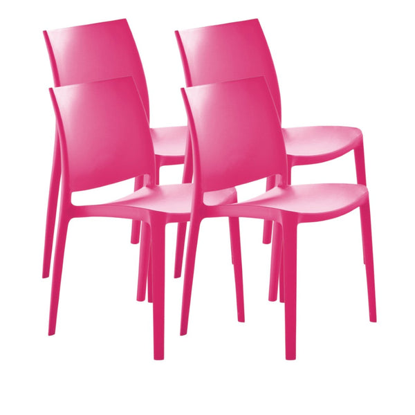 HomeRoots Set of Four Fuchsia Heavy-Duty Outdoor Stacking Chairs – Durable, Stylish, and Space-Saving Design! 565212
