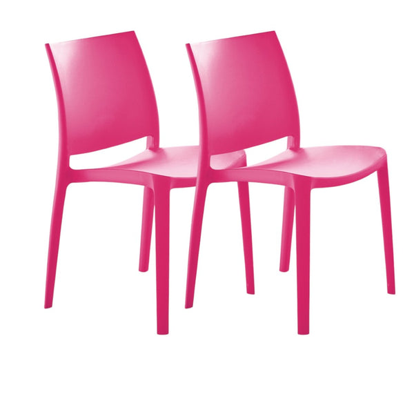 HomeRoots Set of Four Fuchsia Heavy-Duty Outdoor Stacking Chairs – Durable, Stylish, and Space-Saving Design! 565212