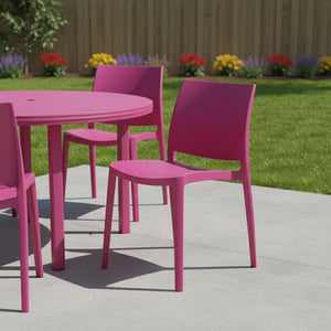 HomeRoots Set of Four Fuchsia Heavy-Duty Outdoor Stacking Chairs – Durable, Stylish, and Space-Saving Design! 565212