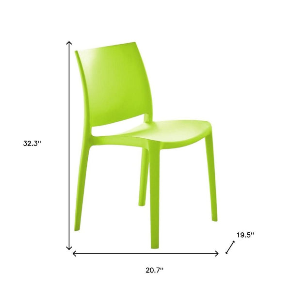 HomeRoots Set of Four Green Stacking Chairs – Heavy-Duty Outdoor Seating for Patio, Poolside, or Dining Areas 565213