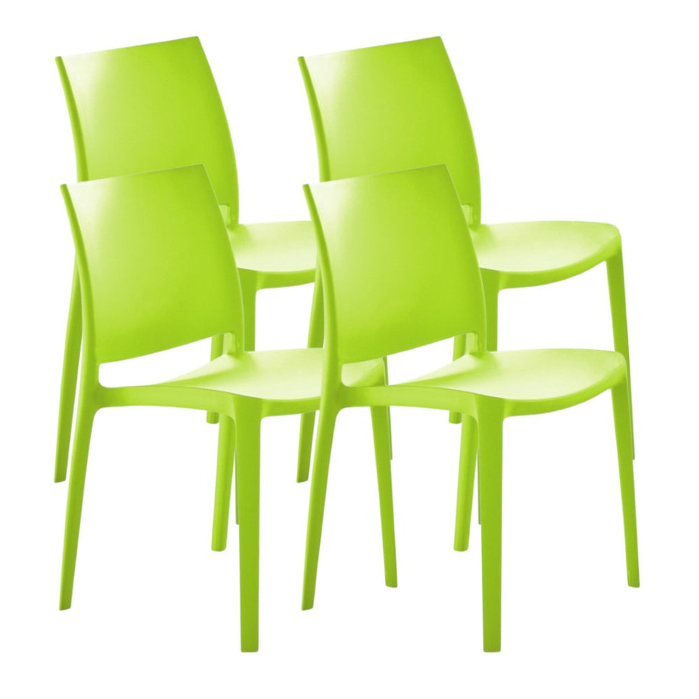 HomeRoots Set of Four Green Stacking Chairs – Heavy-Duty Outdoor Seating for Patio, Poolside, or Dining Areas 565213