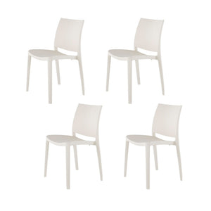 HomeRoots Set of Four White Heavy-Duty Plastic Stacking Chairs for Modern Outdoor Dining & Comfort Use 565214