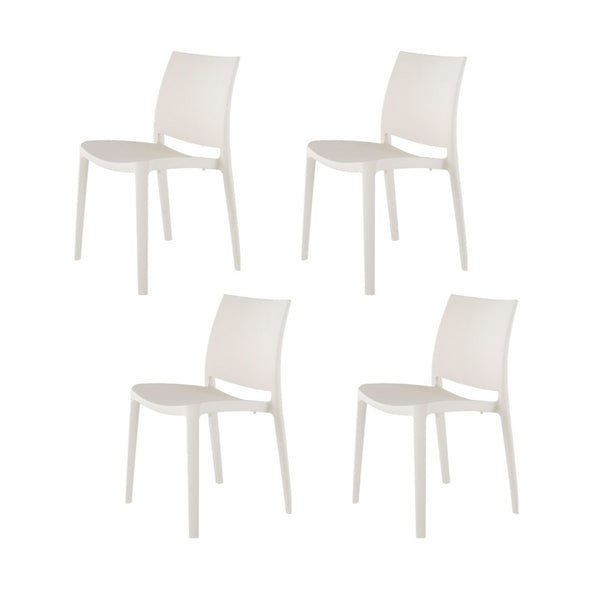 HomeRoots Set of Four White Heavy-Duty Plastic Stacking Chairs for Modern Outdoor Dining & Comfort Use 565214