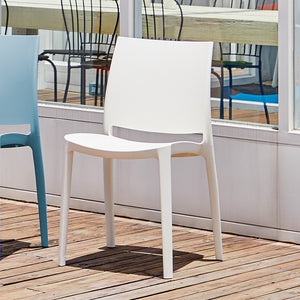 HomeRoots Set of Four White Heavy-Duty Plastic Stacking Chairs for Modern Outdoor Dining & Comfort Use 565214