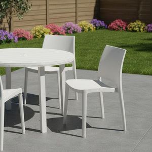 HomeRoots Set of Four White Heavy-Duty Plastic Stacking Chairs for Modern Outdoor Dining & Comfort Use 565214