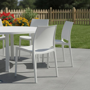 HomeRoots Set of Four White Heavy-Duty Plastic Stacking Chairs for Modern Outdoor Dining & Comfort Use 565214