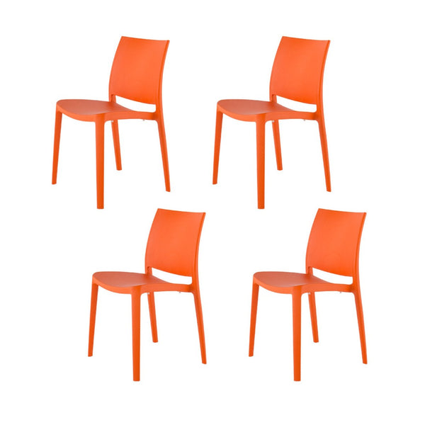 HomeRoots Set of Four Vibrant Orange Heavy-Duty Outdoor Stacking Chairs for Stylish Dining & Comfort 565215
