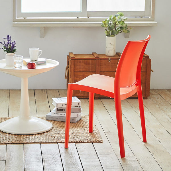 HomeRoots Set of Four Vibrant Orange Heavy-Duty Outdoor Stacking Chairs for Stylish Dining & Comfort 565215