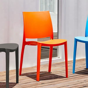HomeRoots Set of Four Vibrant Orange Heavy-Duty Outdoor Stacking Chairs for Stylish Dining & Comfort 565215