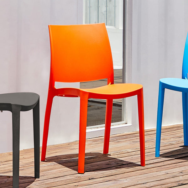 HomeRoots Set of Four Vibrant Orange Heavy-Duty Outdoor Stacking Chairs for Stylish Dining & Comfort 565215
