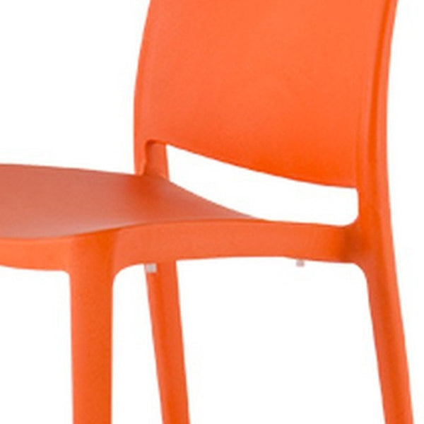 HomeRoots Set of Four Vibrant Orange Heavy-Duty Outdoor Stacking Chairs for Stylish Dining & Comfort 565215
