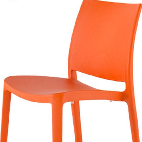 HomeRoots Set of Four Vibrant Orange Heavy-Duty Outdoor Stacking Chairs for Stylish Dining & Comfort 565215
