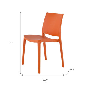 HomeRoots Set of Four Vibrant Orange Heavy-Duty Outdoor Stacking Chairs for Stylish Dining & Comfort 565215