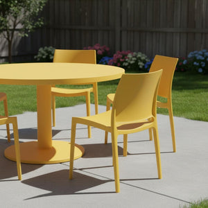 HomeRoots Set of Four Gold Heavy-Duty Stacking Chairs - Weather-Resistant, Modern Design for Indoor & Outdoor Use 565216
