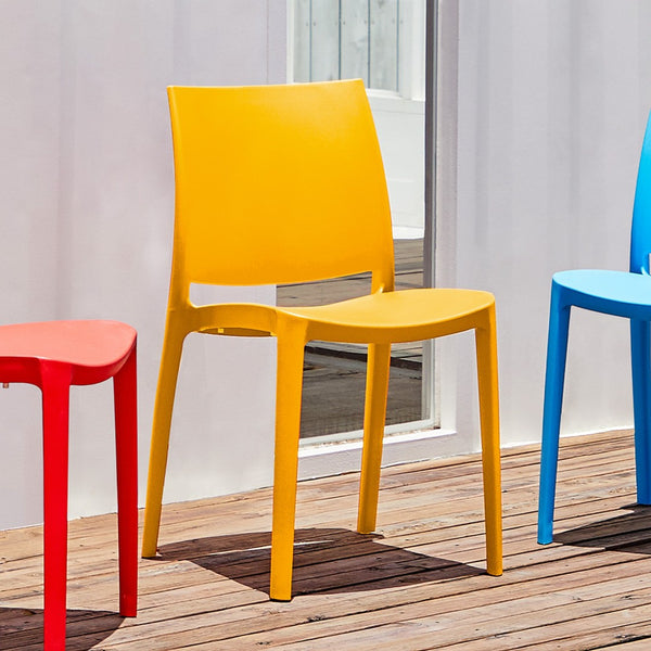 HomeRoots Set of Four Gold Heavy-Duty Stacking Chairs - Weather-Resistant, Modern Design for Indoor & Outdoor Use 565216