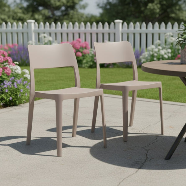 HomeRoots Set of Two Taupe Heavy-Duty Stacking Accent Chairs for Stylish Outdoor & Indoor Seating Solutions 565224