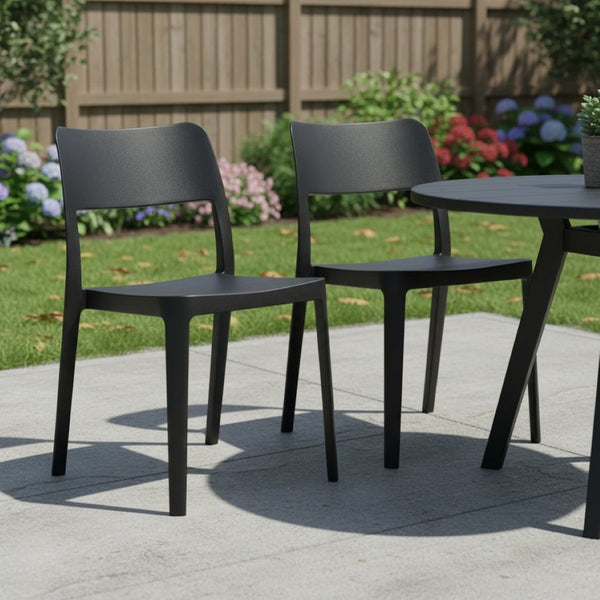 HomeRoots Set of Two Stylish Black Stacking Accent Chairs for Outdoor Comfort and Space-Saving Convenience 565225