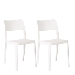 HomeRoots Set of Two White Heavy-Duty Plastic Stacking Accent Chairs for Outdoor and Indoor Use 565226
