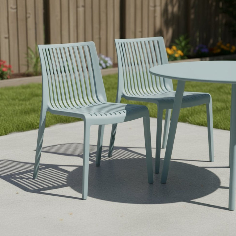 HomeRoots Set of Two Baby Blue Stacking Accent Chairs - Durable, Modern Design for Indoor & Outdoor Use 565227