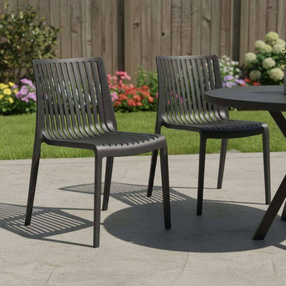 HomeRoots Set of Two Black Heavy-Duty Stacking Accent Chairs - Weather-Resistant, Versatile & Space-Saving! 565229