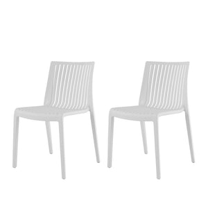 HomeRoots Set of Two Modern White Heavy-Duty Plastic Stacking Accent Chairs for Indoor and Outdoor Use 565230