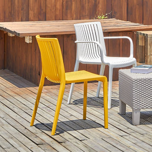 HomeRoots Set of Two Modern White Heavy-Duty Plastic Stacking Accent Chairs for Indoor and Outdoor Use 565230