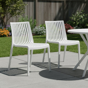 HomeRoots Set of Two Modern White Heavy-Duty Plastic Stacking Accent Chairs for Indoor and Outdoor Use 565230