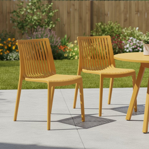 HomeRoots Set of Two Elegant Gold Stacking Chairs - Durable, Lightweight Outdoor Seating for Versatile Use 565231