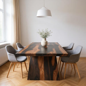 HomeRoots 75" Brown Solid Wood Pedestal Table - Modern Design, Durable Sheesham, Seats 6, Perfect for Dining Rooms! 565232