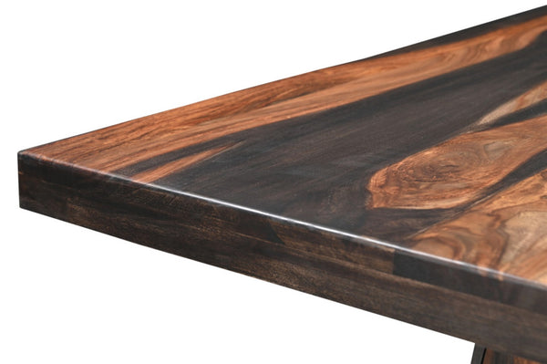 HomeRoots 75" Brown Solid Wood Pedestal Table - Modern Design, Durable Sheesham, Seats 6, Perfect for Dining Rooms! 565232