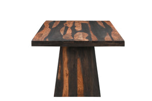 HomeRoots 75" Brown Solid Wood Pedestal Table - Modern Design, Durable Sheesham, Seats 6, Perfect for Dining Rooms! 565232