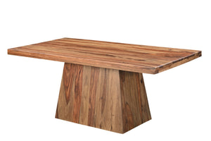 HomeRoots 75" Solid Wood Pedestal Dining Table - Timeless Brown Finish, Seats 6, Versatile for Any Space 565234