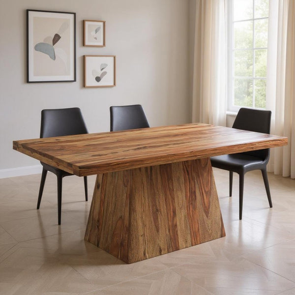 HomeRoots 75" Solid Wood Pedestal Dining Table - Timeless Brown Finish, Seats 6, Versatile for Any Space 565234
